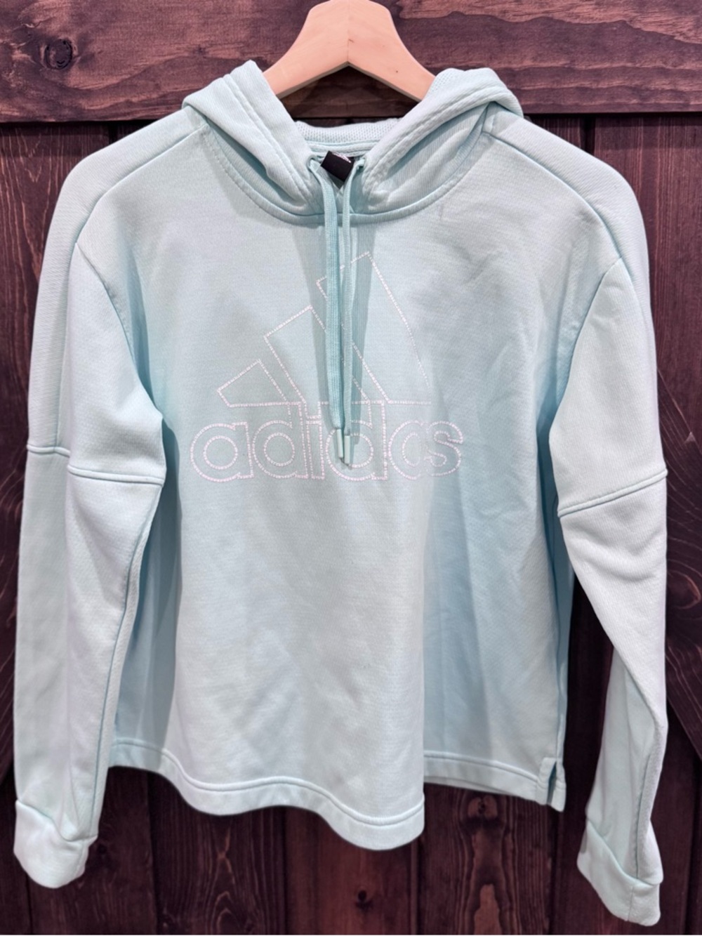 Adidas Light Blue Pullover Hoodie with Logo cropped